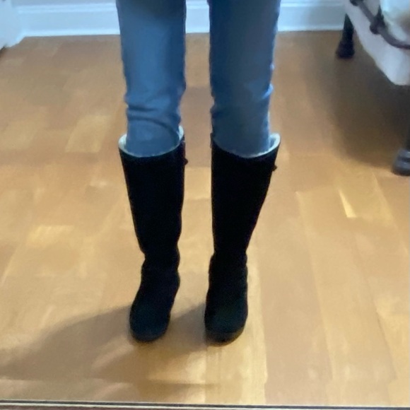 UGG Black Suede Sherpa Lined Tall Boots - Picture 13 of 15